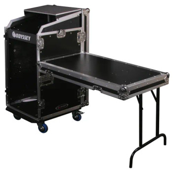 Odyssey 11U Top Slanted / 16U Vertical Pro Combo Rack with Side Table and Casters (FZ1116WDLX)