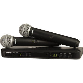 Shure BLX288/PG58-J11 Dual Wireless Vocal System with BLX88 Dual Receiver and Two BLX2 Handheld Transmitters with PG58 Microphones, J11 Band (BLX288/PG58-J11)