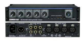 Shure Four-Channel Transformer Balanced Microphone Mixer with Phantom Power, AC-Only Half-Rack Space, Single and Dual Mount Options (SCM268)
