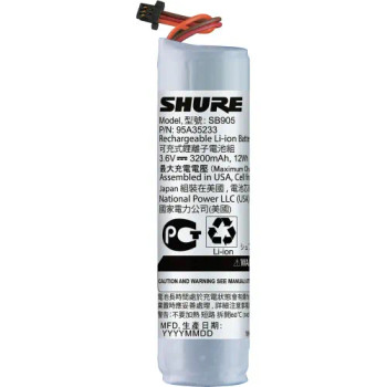 Shure Lithium-Ion Rechargeable Battery for MXW Wireless Systems, High-Capacity Power Module for Extended Professional Audio Use (SB905)