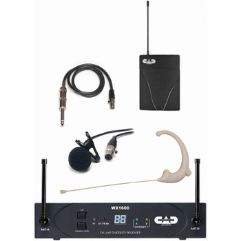 CAD WX1610G StageSelect UHF Wireless Bodypack System with Lavalier, Earworn Microphone, and Guitar Cable, 542–564 MHz (AMS-WX1610G)