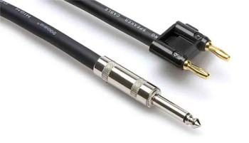 Hosa Technology SKZ-650BN Speaker Cable, Hosa 1/4 in TS to Dual Banana, Black Zip, 50 ft
