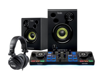 Hercules DJ Starter Kit Worldwide All-in-One DJ Kit with Starlight Controller, DJMonitor 32 Speakers, and HDP DJM 40.1 Headphones (AMS-DJ-STARTER-KIT)