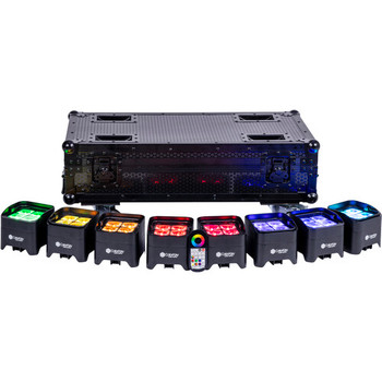 ColorKey, CKU-6228-KIT, MobilePar Mini HEX 4 MKII 8-Pack Bundle with Charging Road Case Battery-Powered LED PAR Wash Light System for Event Lighting Use