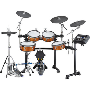 Yamaha Electronic Drum Kit in Real Wood finish with wood-shell mesh pads and DTX-PRO module, designed for realistic feel and professional performance, (DTX8K-M PX RW)