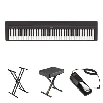 Yamaha P-45 Compact Portable Digital Piano Bundle in Black, designed for realistic piano performance in a portable and beginner-friendly setup, (P45B)