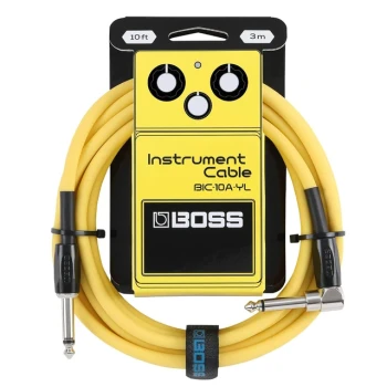 BOSS BIC-10A-YL Instrument Cable Yellow, 10ft/3m Straight-to-Angled 1/4-Inch Cable with Oxygen-Free Copper Core and Braided Shielding for Guitar, Bass, Keyboards, and Professional Audio Applications (BIC-10A-YL)