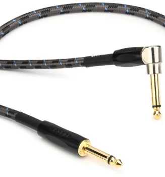 BOSS BIC-15A Instrument Cable, 15ft/4.5m Straight-to-Angled 1/4-Inch Cable with Oxygen-Free Copper Core and Gold-Plated Connectors for Guitar, Bass, Keyboards, and Professional Audio Applications (BIC-15A)