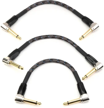 BOSS BIC-PC-3 6in / 15cm Instrument Cable, Right-Angle 1/4-Inch Connectors, 3-Pack (BIC-PC-3)