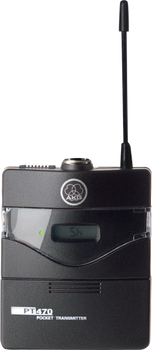 AKG, PT470 BD8 50mW wireless bodypack transmitter with belt clip, AA battery, secure on/off/mute pin, and pilot tone support, (3302H00180)