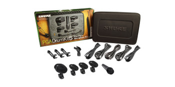 Shure PGADRUMKIT5 5-Piece Drum Microphone Kit, Includes 1× PGA52, 3× PGA56, 1× PGA57, 1× A25D Stand Adapter, 3× AP56DM Drum Mounts, 5× XLR–XLR Cables, with Carrying Case (PGADRUMKIT5)