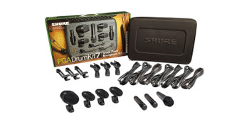 Shure PGADRUMKIT7 7-Piece Drum Microphone Kit, Includes 1× PGA52, 3× PGA56, 1× PGA57, 2× PGA81, 3× A25D Stand Adapters, 3× AP56DM Drum Mounts, 7× XLR–XLR Cables, with Carrying Case (PGADRUMKIT7)