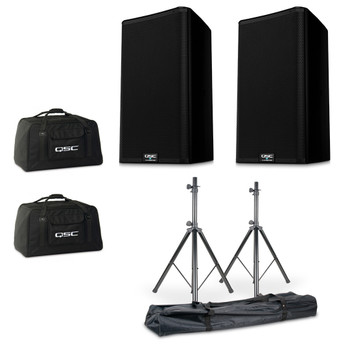 QSC K8.2 Powered Speaker Bundle with Stands and QSC Totes