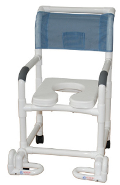 MJM Shower Chair with Deluxe Elongated Open Front Soft Seat and Individual Footrest