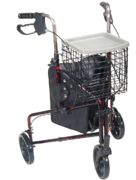 Drive 3-Wheeled Rollator Walker with Basket Tray and Pouch - Flame Red