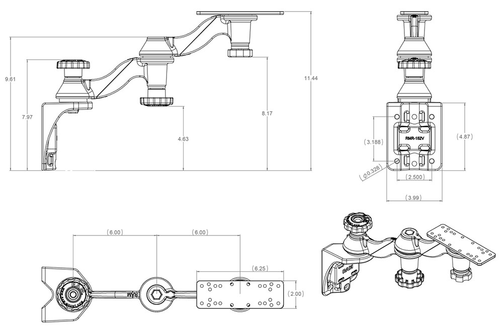 RAM Mount Vertical Double 6" Swing Arms w/6.25" X 2" Rectangle Base & Vertical Mounting Base - Thumbnail 2