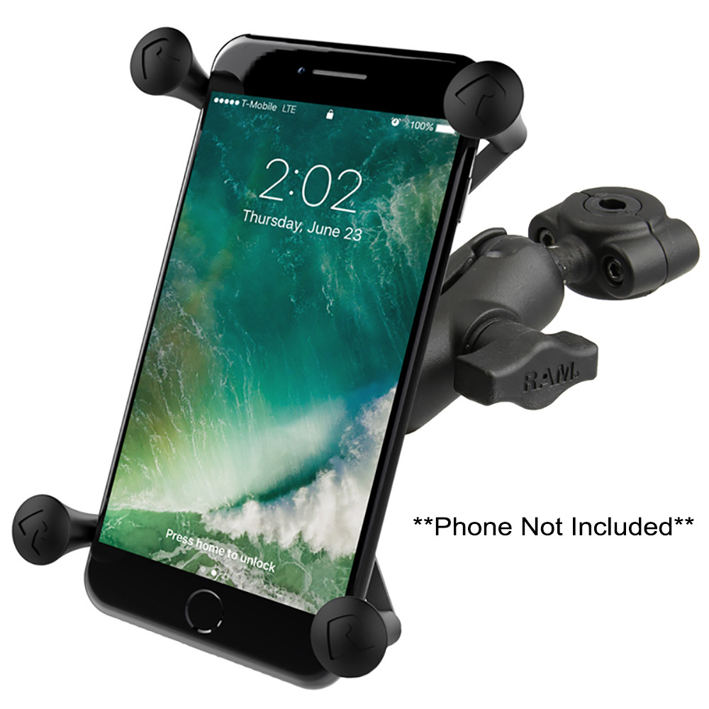 RAM Mount RAM Torque 3\/8" - 5\/8" Diameter Mini Rail Base with 1" Ball, Short Arm and X-Grip for Larger Phones [RAM-B-408-37-62-A-UN10]