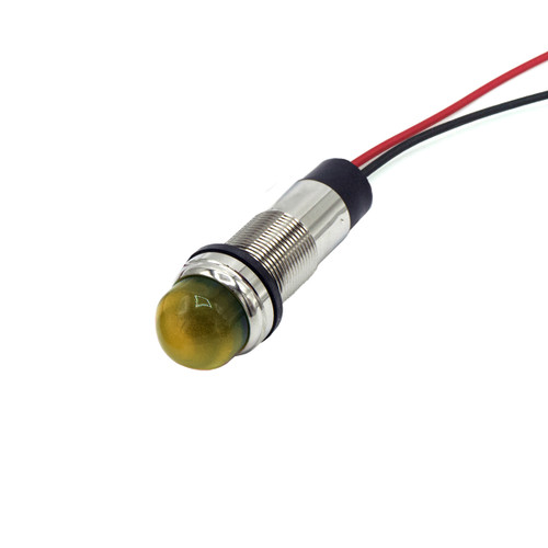 656 LED PMI 0.500" Domed, Yellow, 12 VDC, 6" Wire Leads, 18 AWG
