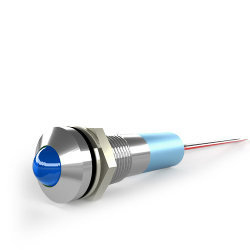 678 LED PMI 0.335" Blue, Protruding, 24 VDC, 6" Wire Leads, 24 AWG, Chrome Plated