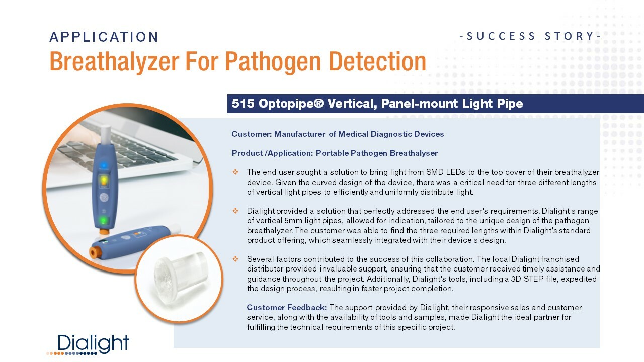 Portable, diagnostic pathogen breathalyzer with three 515 Series vertical Optopipe® light pipes