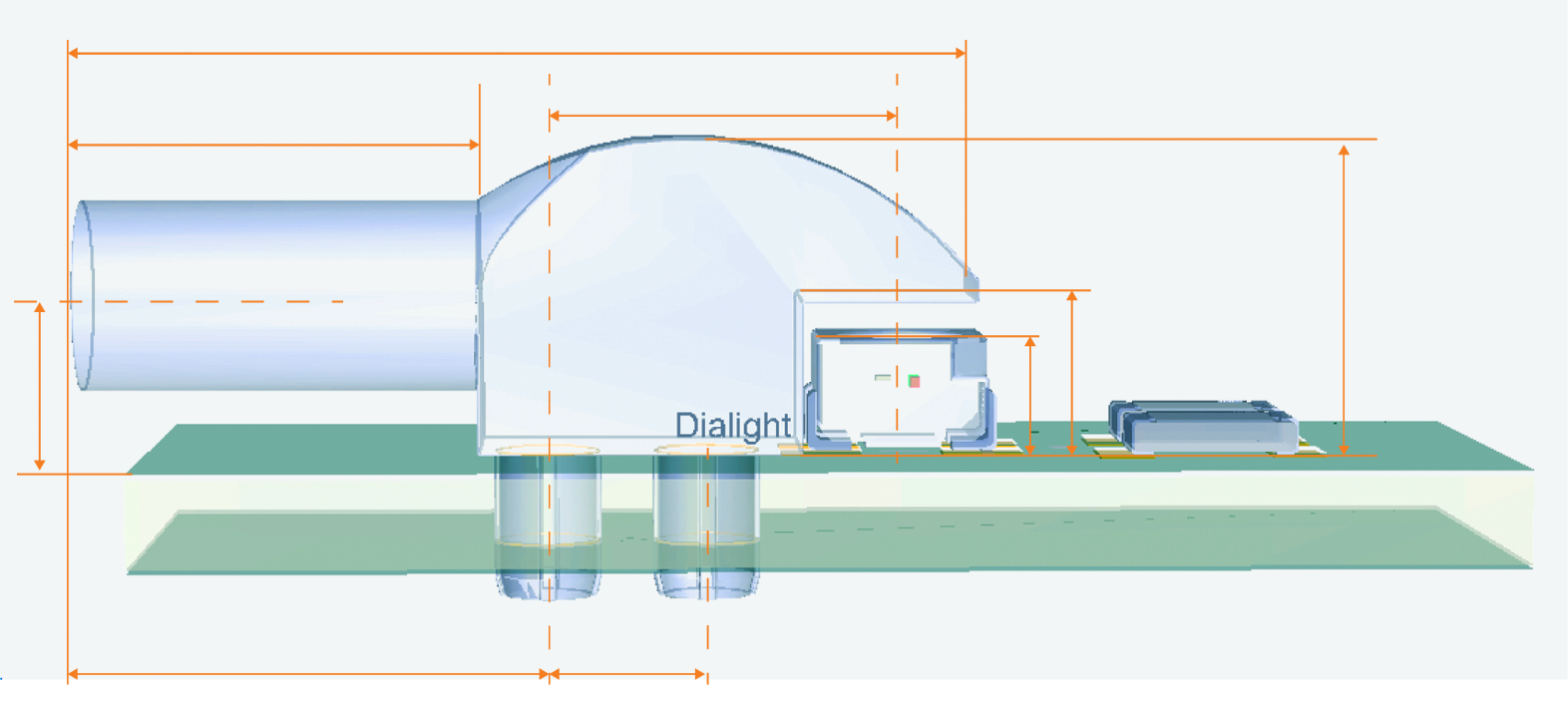 crucial dimensions of the light pipe and LED PCB assembly