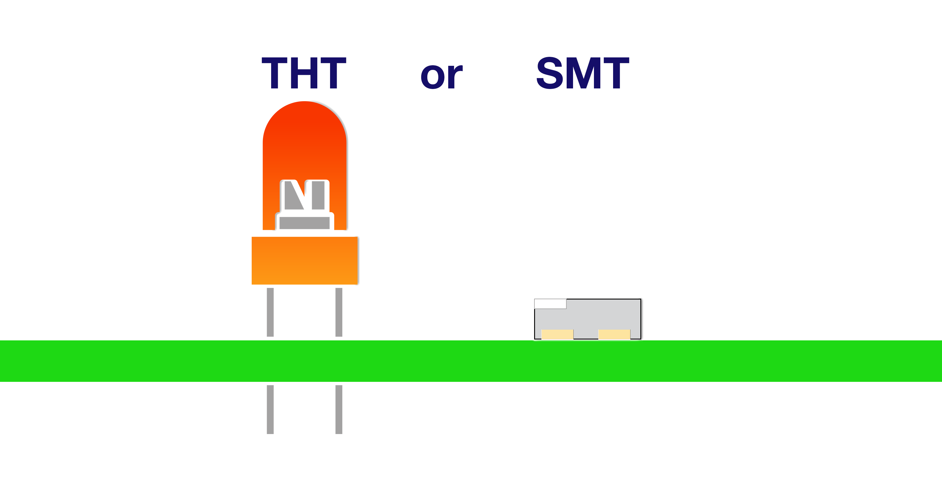 Through Hole  (THT) LED or Surface Mount (SMT) LED comparison graphic