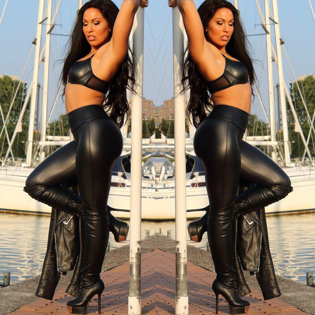 Buy New Ladies Sexy Shiny Wet Look Black Leather Full Ankle Length Leggings  All Size (16, Black High Waist) Online at desertcartINDIA