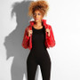 Red PVC Vinyl Cropped Bubble Jacket