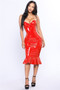 Red Vinyl Fishtail Knee Length Dress