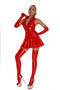 Gloss Red Vinyl PVC Zip Front Skater Dress with PVC Gloves and Stockings