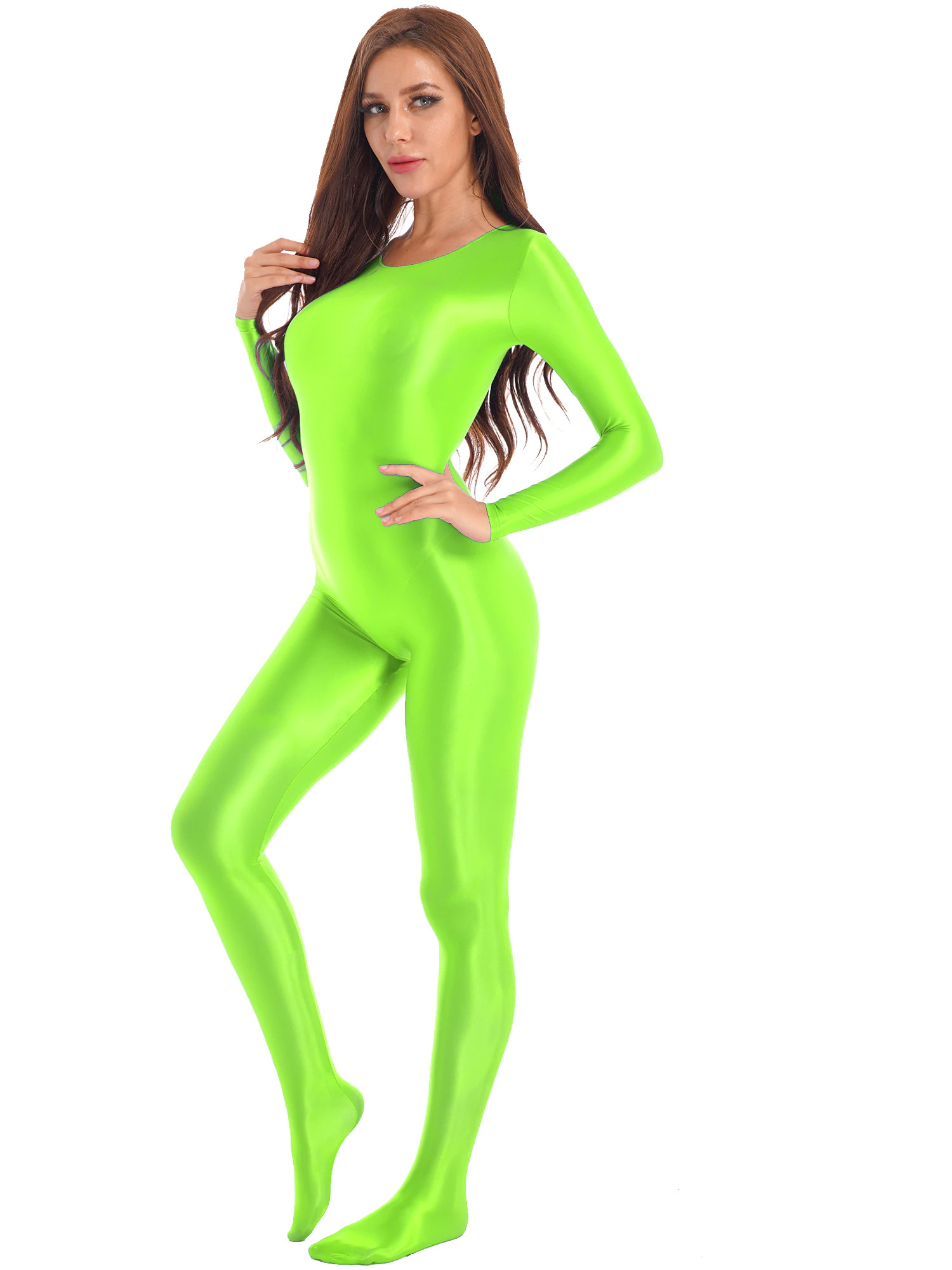 Neon Green Full Body Footed Spandex Catsuit - Splashwear