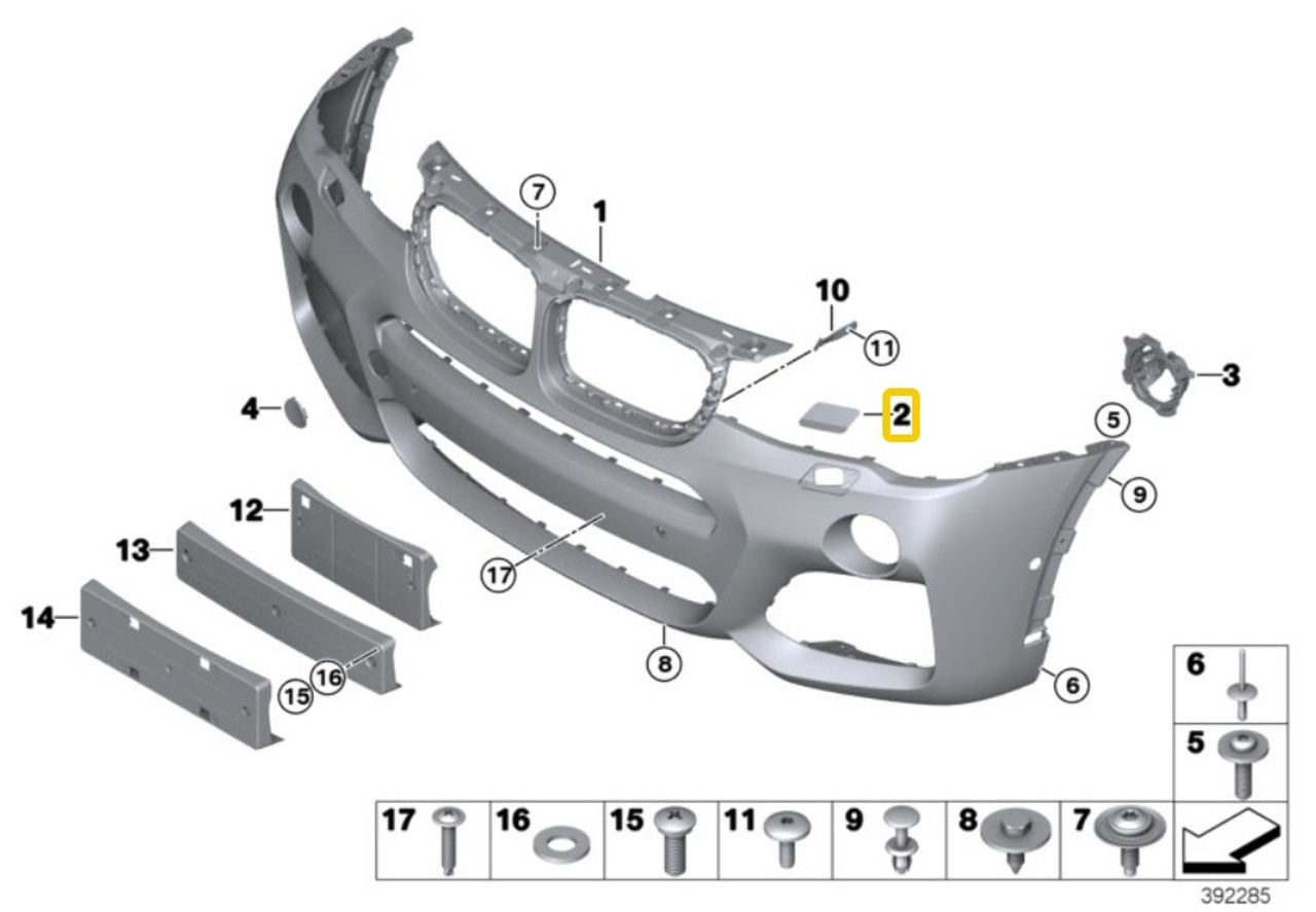 Genuine BMW F25 X3, F26 X4, LCI M-Sport Headlight Washer Jet Nozzle Cover Caps