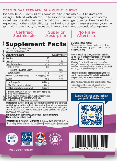 Zero Sugar Prenatal DHA Gummy Chews Free 2 to 4 Day Delivery