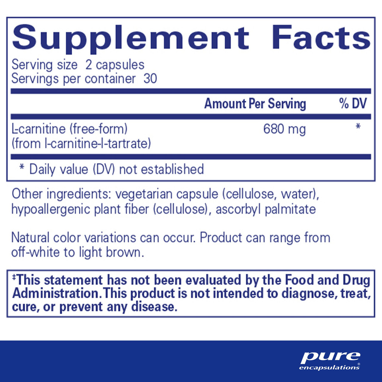 Pure Encapsulations LCarnitine Capsules Free 2 to 4 Day Delivery