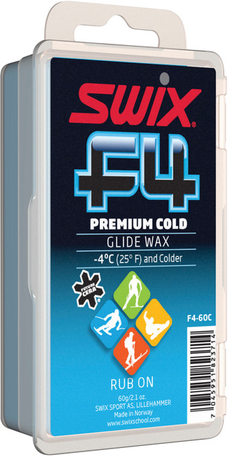 Swix F4‑60 cold solid wax for frozen snow conditions