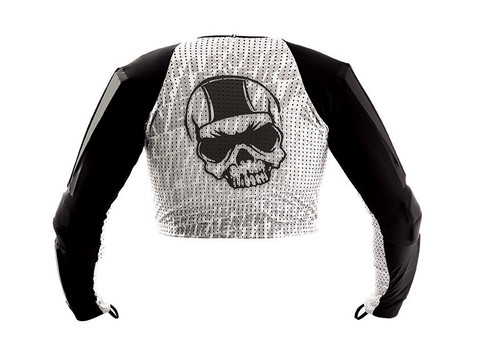 Energiapura Maglia padded top in black, back view showing the skull graphic