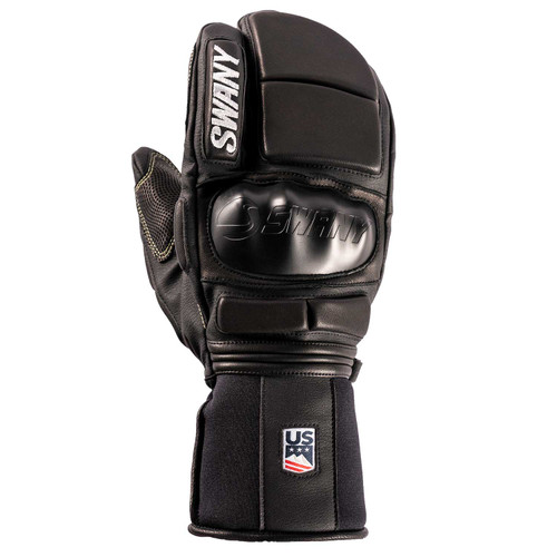 Black Swany Race Trigger Mitten shown from back for ski racing