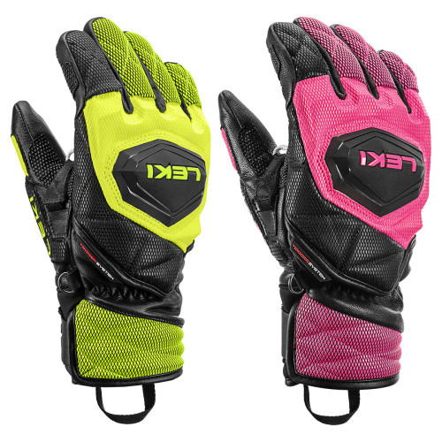 Leki junior Venom 3D gloves in pink and yellow