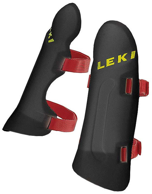 Black Leki Standard shin guards for ski racing protection