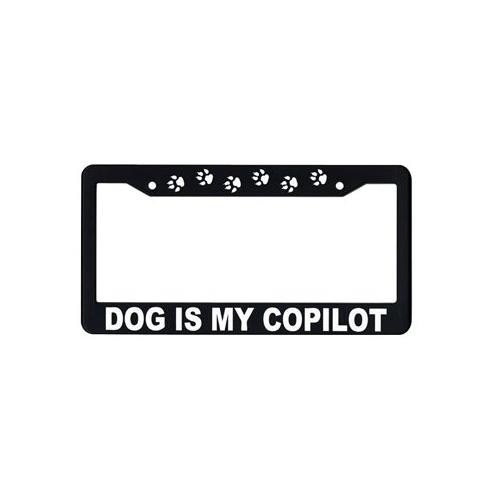 Dog is my Co-Pilot License Plate Frame - B&W with Pawprints