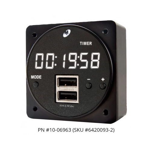 Mid-Continent Chronos Digital Clock / High Power Dual USB-A Charger 30W/6A Out; 10-06963