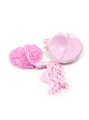 Close-up of pink floral fabric heart-shaped nipple covers