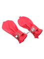 Pair of red PU leather pup play fist mitts connected by chain and locking cuffs