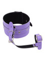 Side view of light purple bondage cuff and toe strap
