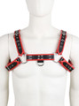 Alternate mannequin view of red bondage chest harness