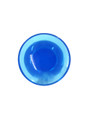 Blue translucent oversized TPE anal plug viewed from the base on a white background.