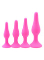 Hot pink silicone anal plug set with suction base - 4 sizes training kit