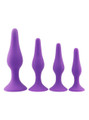 Purple silicone anal plug set with suction base - 4 sizes training kit