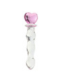 Pink heart crystal glass anal wand with clear curved shaft and smooth sculpted swells