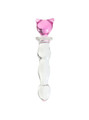 Pink cat crystal glass anal wand with clear curved shaft and playful cat-shaped handle